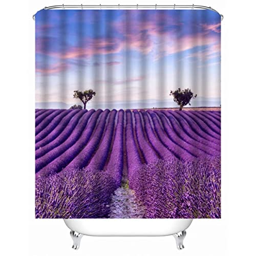 Duschvorhang 180x180 3D Motiv Provence-Lavendel Wasserdicht Polyester Stoff Duschvorhänge Naturlandschaft Anti-Schimmel Anti-Bakteriell Waschbar Badvorhang mit 12 Haken Badezimmerzubehör von Lavnox