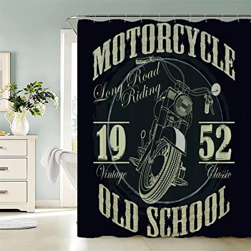 Lavnox Anti-Schimmel Duschvorhang 120x180 Retro-Motorrad-Gotik Anti-Bakteriell Wasserdicht Duschvorhänge Schwer Polyester Waschbar Badvorhang mit 12 Duschvorhang Ringe Shower Curtain von Lavnox