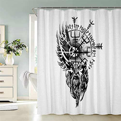 Lavnox Duschvorhang Wasserdicht Anti-Schimmel 120x180 Viking-Kompass Waschbar Polyester Stoff Badvorhänge mit 12 Haken für Dusche Badewanne Badezimmer Decor 3D Motiv Bad Vorhäng von Lavnox