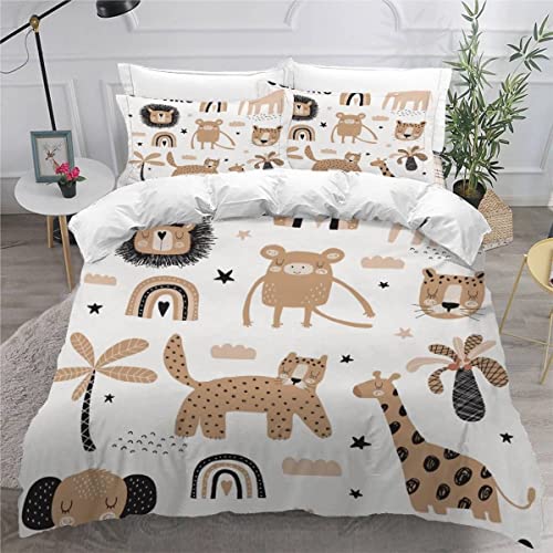 Lavnox Safari Kinderbettwäsche 135x200 3teilig für Jungen Mädchen Süße Tiere 3D Druck Bettbezug mit Reißverschluss Sommer Weiche Mikrofaser Bettwäsche Set mit 2 Kissenbezüge 80x80 cm von Lavnox