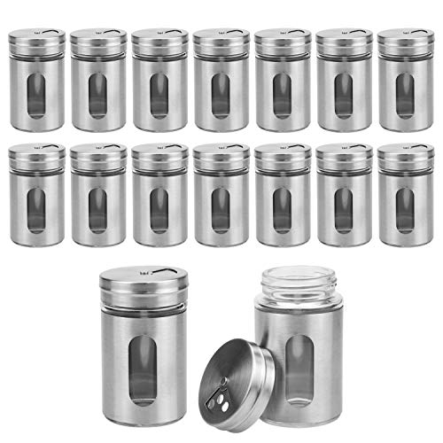 Lawei 16er-set Gewürzgläser-Set Silber 90ml Edelstahl Vorratsgläser Gewürzdosen mit Sichtfenster, Gewürz-Organizer 304 Edelstahl Gewürzstreuer Gewürzbehälter für Salz Pfeffer Gewürze von Lawei