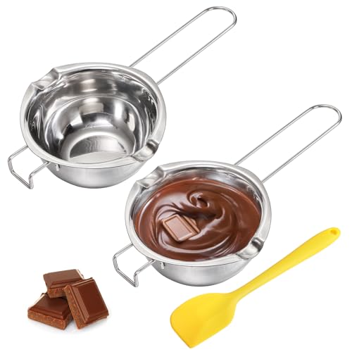 Lawei 2er set Wasserbad Schmelzschale 500ml Edelstahl Schokoladen Schmelztiegel Kerzen Schmelztopf mit 1 Silikon Spatel für Butter Schokolade Käse Karamell kerzen von Lawei