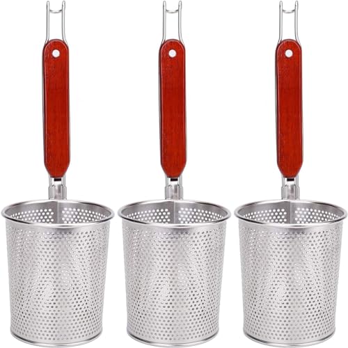 Lawei 3 Packungen Mesh Pasta Korb mit Holzgriff Edelstahl Mesh Spider Sieb für Pasta, Nudeln, Teigtaschen von Lawei