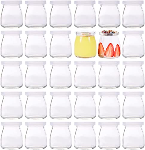 Lawei 30 Stück Joghurtgläser mit Deckel 200ml Weckgläser Glas Tulpenglas Dessertglas Einweckgläser Dessertgläser Einmachgläser mit Deckel für Pudding Milch Joghurt Machen Vorspeisen von Lawei