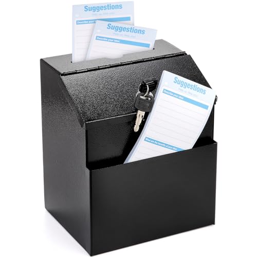 Lawei Vorschlagsbox aus Stahl Schlüsselbox Wandmontage, Spenden Sammelbox mit Schloss Kummerkasten mit oberem Schlitz, Schwarz von Lawei