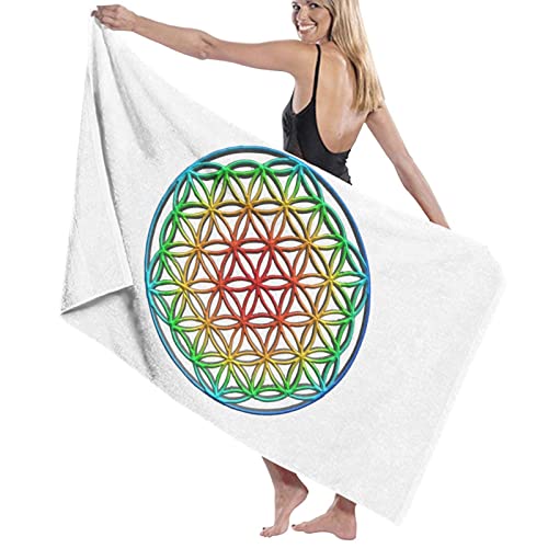 Blume des Lebens in Regenbogenfarben Strandtuch Outdoor Beach King Size Badetuch von Lawenp