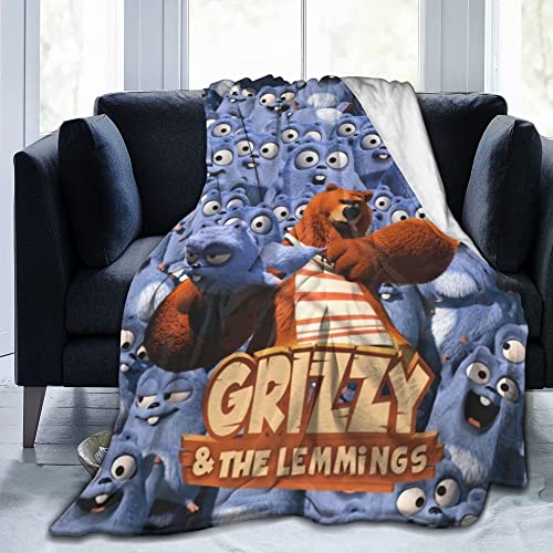 Decke für Grizzy und die Lemminge, süß bedruckter Fleece-Überwurf, bequem und leicht, Flanell-Fleece-Decke, Schlafzimmer, Wohnzimmer, Sofa, Büro, 127 x 152 cm von Lawenp