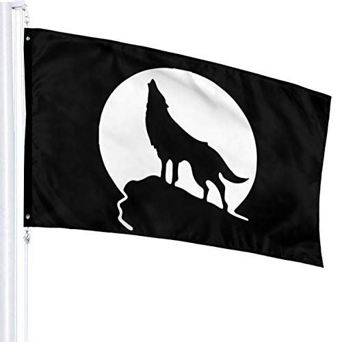 Flagge 3 x 5 Heulender Wolf Mond 100% Polyester einlagige durchscheinende Flaggen 90 x 150 cm – Banner 3' x 5' von Lawenp