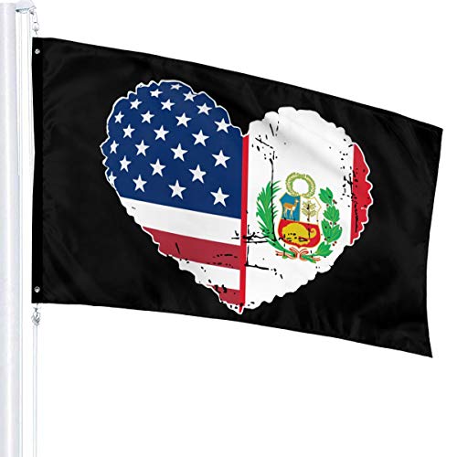Flagge 3 x 5 Peru USA Flagge Herz 100% Polyester einlagige durchscheinende Flaggen 90 x 150 cm von Lawenp
