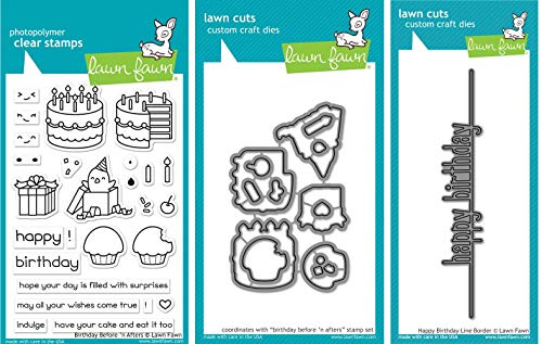 Lawn Fawn - Birthday Changer Bundle - Birthday Before 'n After Clear Stamp and Die-Sets with Happy Birthday Line Border Stanzschablonen - 3 Stück von Lawn Fawn