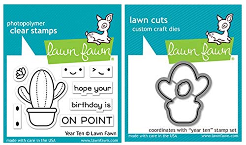 Lawn Fawn Year Ten Happy Cactus 2”x3” Clear Stamp Set and Coordinating Custom Craft Die Set (LF2236, LF2237), Bundle of 2 Items von Lawn Fawn