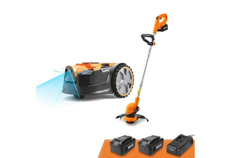 Lawnmaster Rasenmähroboter OcuMow® mit kabellosem 24V MAX, bis 300 m² Rasenfläche, 10-Zoll-Gras-Trimmer-Kombi-Set, automatische Hindernisvermeidung von Lawnmaster