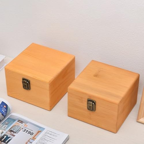 Aufbewahrungsbox aus Kiefernholz mit großer Kapazität mit glatter Oberfläche und Retro-Schloss für Zuhause oder Büro (S: 14,5 x 14,5 x 10 cm) von Lawnoval