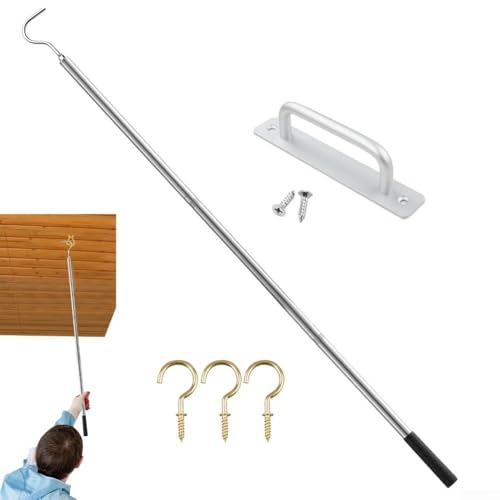 Ausziehbare Dachboden-Leiter-System-Set, Edelstahlstangen mit Aluminiumgriff, inkl. Schraubhaken für sicheren und bequemen Zugang zum Dachboden von Lawnoval