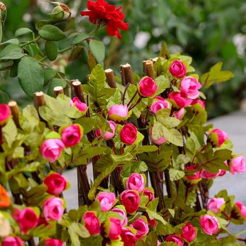 Ausziehbares Rankgitter aus Holz mit künstlichen Blumenranken für Garten und Innenbereich (dunkelrosa) von Lawnoval