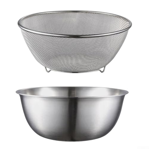 Edelstahl-Schüssel und Sieb-Set zum Waschen von Gemüse, Obst und Abtropfen von Nudeln, stapelbares Design für organisierte Küchenaufbewahrung (16 cm) von Lawnoval