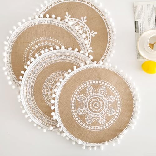 Einzigartiges Jute-Tischset mit Spitze für den täglichen Gebrauch, rund, 38 cm Einzigartiges Jute-Tischset mit Spitze für den täglichen Gebrauch, rund, 38 cm von Lawnoval