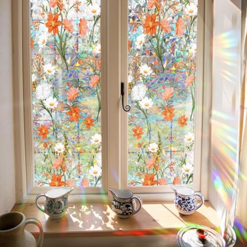Fensterfolie mit Blumenmuster, perfekt für eine lebendige und komfortable Umgebung (43 x 100 cm) von Lawnoval
