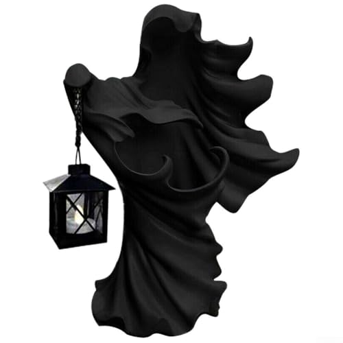 Harz Hexe Ornament mit Laterne Licht für Halloween Dekor, geeignet für den Innen- und Außenbereich, schafft gemütliche und gruselige Atmosphäre für saisonale Partys (Schwarz) von Lawnoval