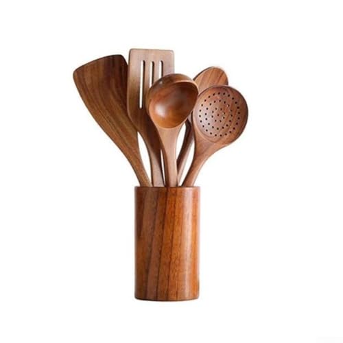 Holzgeschirr-Löffel-Set, 468-teilig, zum Kochen und Servieren, leicht und einfach zu handhaben (5 + 1 Stück) von Lawnoval