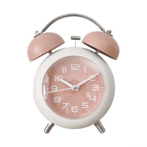 Klassischer Doppelglocken-Wecker mit sanftem Nachtlicht für ruhige Morgen, Rosa von Lawnoval