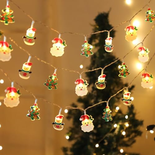 LED-Weihnachtslichterkette 6 m mit Weihnachtsmann, Schneemännern und Weihnachtsbäumen, USB-Ladeanschluss und Niederspannung für sichere dekorative Beleuchtung zu Hause von Lawnoval