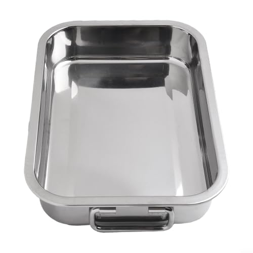 Lawnoval Tiefer Bräter aus Edelstahl mit Rost, Ofenpfanne für Fleisch und Gemüse, hochglanzpoliert, leicht zu reinigen, stabile Griffe, mehrere Größen (25 x 18 x 5 cm) von Lawnoval
