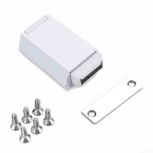 Magnetischer Türverschluss zum Öffnen von Schranktüren, robuster Schnappverschluss für Kleiderschrank, Schublade, Rückprallgerät mit Metallsockel (weiß) von Lawnoval