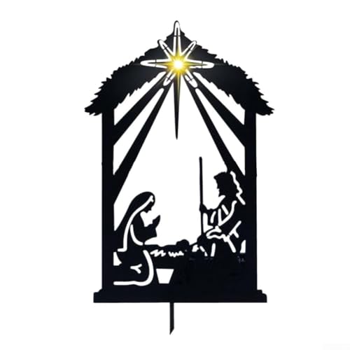 Outdoor-Krippen-Schattenpfähle, Hofschild, Eisen-Silhouette für Rasen und Garten, saisonale religiöse Szene (B) von Lawnoval