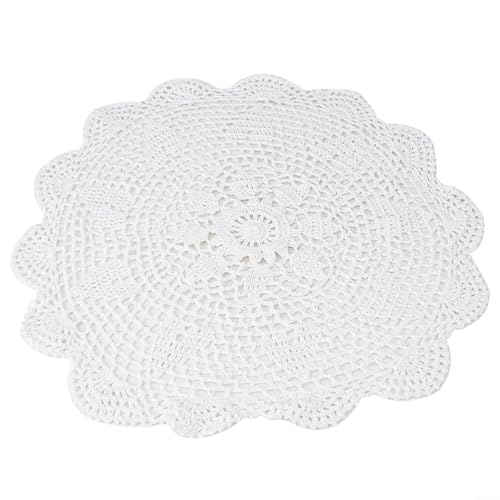 Runde Spitzen-Tischdecke für rustikale Heimdekoration, Vintage-Stil, handgefertigt, Häkeldeckchen (weiß) von Lawnoval
