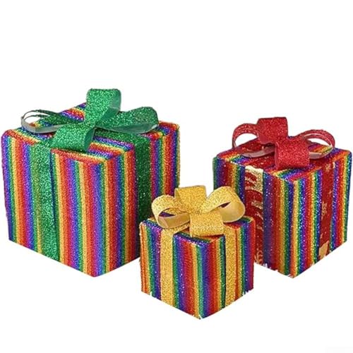 Weihnachts-LED-beleuchtete Outdoor-Boxen, 3er-Set mit Elch- und Schneeflocken-Designs für Hof und Rasen (C) von Lawnoval