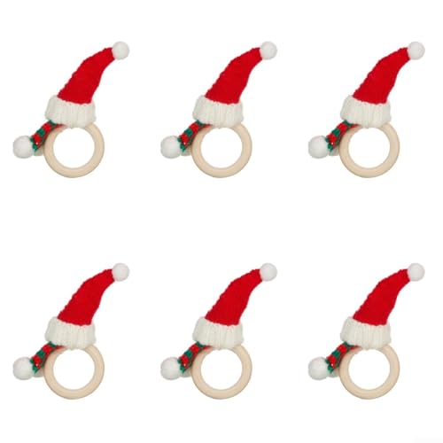 Weihnachtsserviettenringe aus Holz, 6-teiliges Set für stilvolle Festtafeln und Feiern (C) von Lawnoval