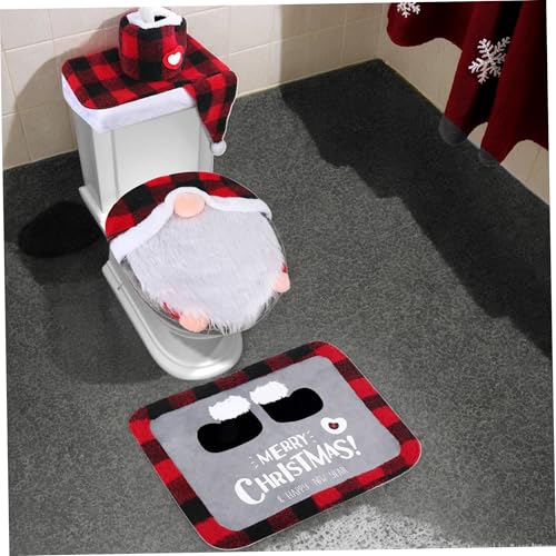 4pcs Weihnachtsbadesets Süßes Gnome Weihnachtsbaddekor einfach sauberes Set mit Anti-Schlupfteppich-Toilettendeckel-Deckungsabdeckung und Tankstil 2 | Toilettenzubehör von Lawnrden