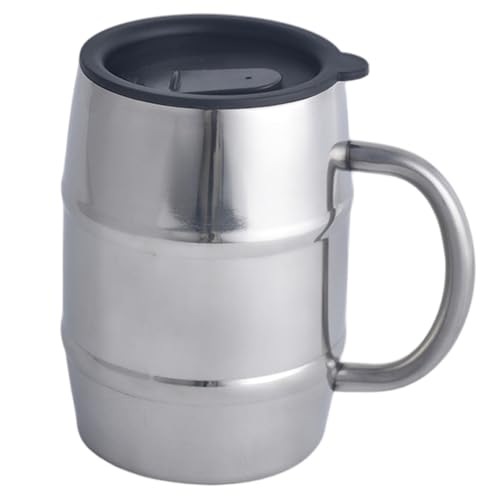 Bier Stein, Bierbecher, 500 ml Edelstahlisolierung Stein mit Deckel & Handle, Leck- und tragbare Barzubehör für Kaffee und kalte Getränke von Lawnrden