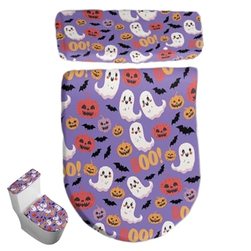 Lawnrden 2pcs/Set Toilettendeckel Abdeckung ＆ Tank Deckel Cover Ghost Bat Kürbis wiederverwendbares Halloween -Badezimmer -Set für runde und verlängerte ovale Toilette |.Panzerabdeckungen von Lawnrden