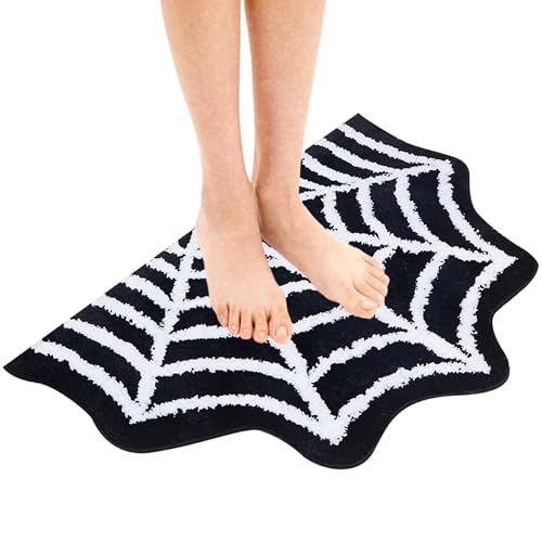 Lawnrden Halloween Bath Matte 31.5x19.69 Zoll Spinnen Web Teppich Nicht gleitsamer Gothic Teppich halbe runde Gegend Teppiche Halloween Wohnkultur von Lawnrden