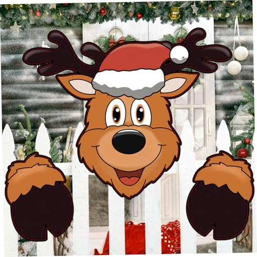 Lawnrden Weihnachtszaunspieler 1 Set Smile Face Rentier Zaun Peeker mit Stick & Foam Adhäsive wasserdichte Mehrzweck-Weihnachtsdekorationen für Haustür, Weihnachtsbaum | leeres Board-Plugin von Lawnrden