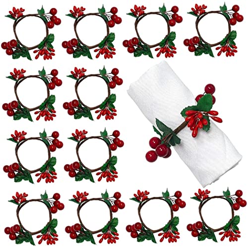 Serviettenringe Set von 12, rustikaler Serviettenring Serviette -Halter Red Beeren Tischdekorationen für Hochzeit Weihnachten Thanksgiving Neujahr Valentinstag Bankett Geburtstagsfeier | Thanksgiving von Lawnrden