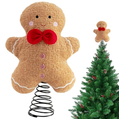 Weihnachtsbaum -Ornamente, Lebkuchenbaumtopper süßer gefüllter Weihnachts -Topper mit Fliege lustiger Plüsch für Weihnachtsfeiertag, 12 x 8 Zoll Weihnachtsbaum -Ornamente, Lebkuchenbaumtopper süßer gefüllter Weihnachts -Topper mit Fliege lustiger Plüsch für Weihnachtsfeiertag, 12 x 8 Zoll von Lawnrden