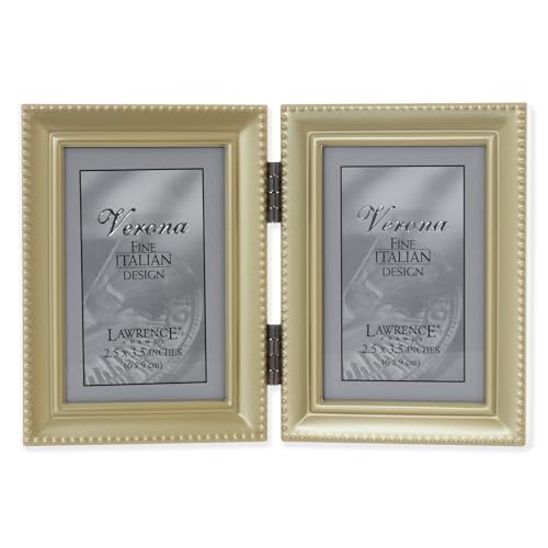 Lawrence Frames Perlenbordüre, 2,5 x 3,5 cm, doppelt, satiniertes Gold von Lawrence