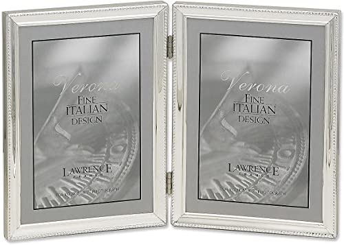 Lawrence Frames Doppel-Bilderrahmen, 12,7 x 17,8 cm, poliert, versilbert, mit Perlenrand von Lawrence