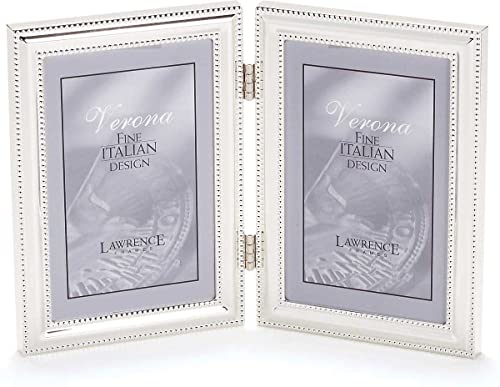 Lawrence Frames Doppel-Bilderrahmen mit Scharnier, vertikal, versilbert, mit zarten Perlen, 12,7 x 17,8 cm von Lawrence