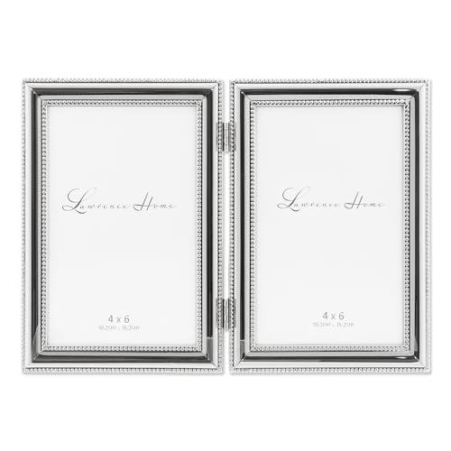 Lawrence Frames Hinged Double (Vertical) Metal Picture Frame Silver-Plate with Delicate Beading, 4 by 6-Inch von Lawrence