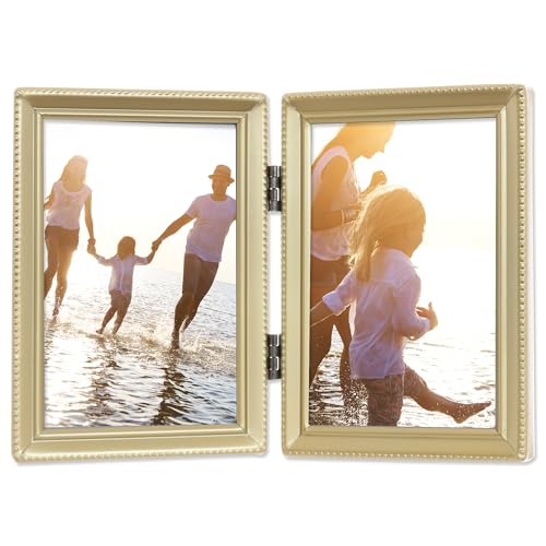 Lawrence 11435D Doppel-Bilderrahmen, Antik-Goldperlen, 8,9 x 12,7 cm von Lawrence