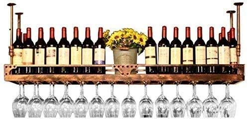 LaxTo Hängendes Weinregal mit Glashalter und Ablage, Barmöbel und Weinregale für Weinliebhaber, höhenverstellbar, an der Decke montierter hängender Weinflaschenhalter aus Metall und Eisen (Bronze 120 von LaxTo