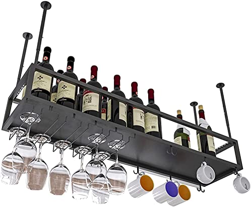 LaxTo Weinregal zum Aufhängen an der Decke, zur Aufbewahrung von Weinflaschen/Glasbechern, Stielglasregalen, für Unterschrank, Küche, Bar, hängender Weinglashalter/dekoratives Regal/STO von LaxTo
