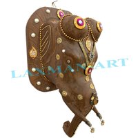 Handgemachte Holz Elefant Kopf Wand-Dekor Vintage Messing Schmuck Kunst von LaxmanArt