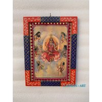Siddlidhatri Durga Mata Bilderrahmen Vintage Hindu Göttin Aus Holz Bemalt, 23x30cm von LaxmanArt