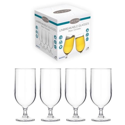 Lay-Z-Spa BWA0007 - Premium Biergläser aus Kunststoff, nahezu unzerbrechlich, ultraklar, wiederverwendbar und spülmaschinenfest, ideal für Whirlpools, Pools, Camping und Picknick, 420 ml, transparent, von Lay-Z-Spa