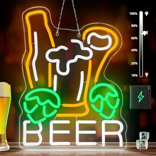 Laybasic Bier Neonschild Dimmbar, Groß 40x30cm Beer LED Leuchtreklame Bierkunst, USB oder Batteriebetrieb, für Bar Party Nachtclub Restaurant Store Festival Feier Mann Höhle Geburtstag Wanddeko von Laybasic